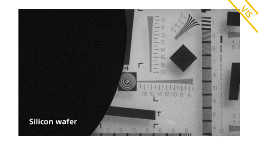 Silicon wafers are transparent when viewed with a SWIR camera but opaque under normal VIS imaging.